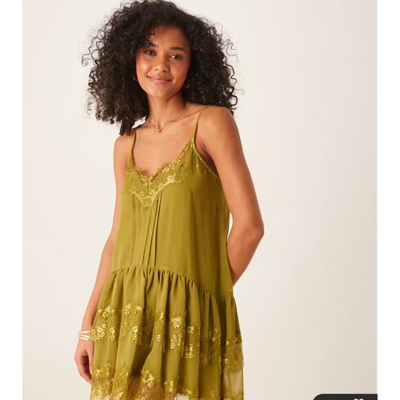 ASOS Cami Tiered Ruffle Mini Olive Dress Size 8 - Picture 10 of 16